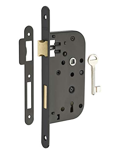 THIRARD - Serrure Encastrable Pêne Dormant - Porte de Chambre - Axe 50 mm - Bouts Ronds - Noir - Coffre Acier Embouti - Têtière Acier - Mécanisme à 2 Tours - 1 Clé