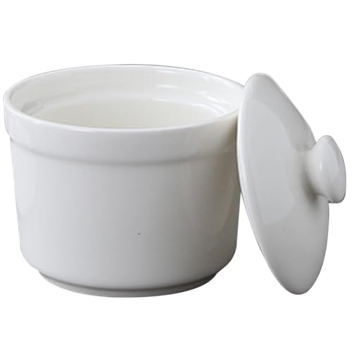 SHERCHPRY Ceramic Soup Bowl with Lid Steaming Bowl for Steamed Eggs Dessert Serving Heat-Resistant Kitchen Tableware for Home Restaurant Camping 5.03 in