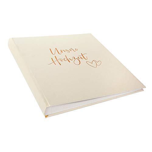 goldbuch 08 174 Hochzeitsalbum, Fotoalbum mit 60 weißen Seiten und Pergamin, Erinnerungsalbum mit Roségold, Album veredeltes Papier in Satinoptik, Herzklopfen mit Prägung, ca. 30 x 31 x 4 cm