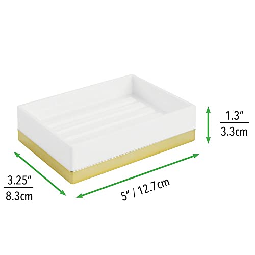 Mdesign Plastic Bathroom Vanity Countertop Organizers - Dispenser Pump, Toothbrush Stand, Storage Jar, Soap Dish; For Cotton Swabs, Toothpaste, Makeup, Lumiere Collection, White/Soft Brass #TOP7