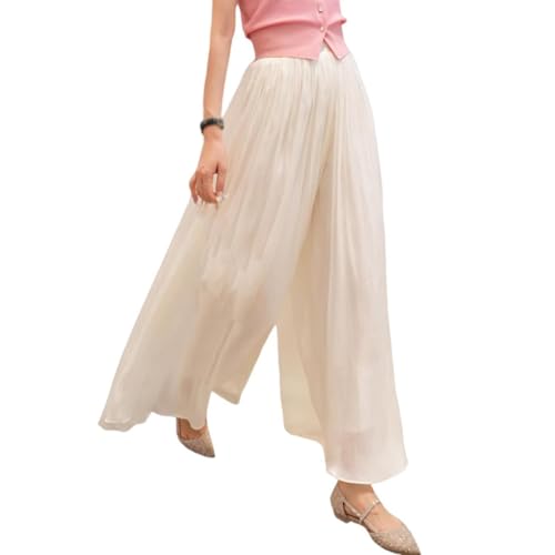 Glazed Ice Silk Floor-Length Wide-Leg Culottes, Women Thin Casual Chiffon Trousers,Women Thin Casual Chiffon Trousers