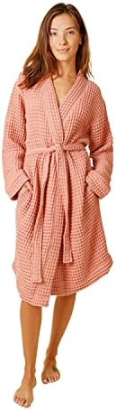 Happy Place Women's Waffle Robe Lightweight Organic Cotton Sustainable Unisex Bathrobe (Medium, Terra Cotta)