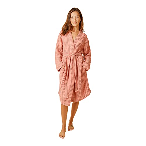 Happy Place Women's Waffle Robe Lightweight Organic Cotton Sustainable Unisex Bathrobe (Medium, Terra Cotta) #TOP26