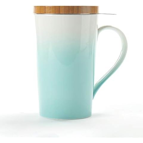 TEANAGOO M066 Tea Cup with Filter and Lid, 18 OZ, Green, Mom Dad Women with Infuser, Mug Steeper Maker, Brewing Strainer for Loose Leaf Tea, Diffuser mug set for Lover Gift teacup porcelain Cover