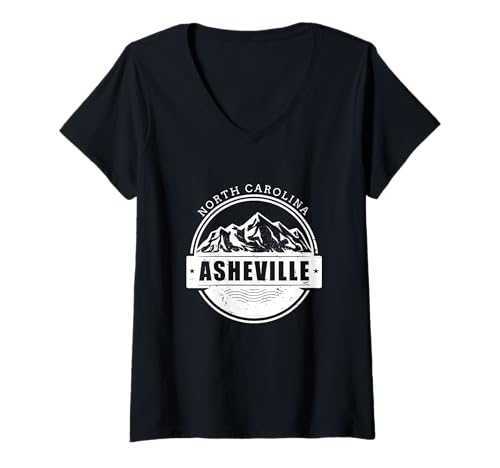 Mujer Asheville North Carolina NC Montaña Senderismo Camping Lover Camiseta Cuello V