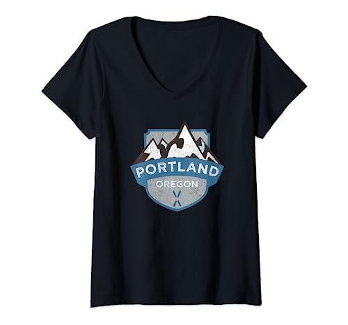 Vintage Portland, Oregon Ilustración / Retro Logo Ski Camiseta Cuello V