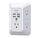 Multi Plug Outlets,Surge Protector, NvTias USB Wall Charger with 4 USB Charging Ports(4.8A Total,1 Type C) 3-Prong 1680J Power Strip Wall Adapter Spaced for Home ,Office,White