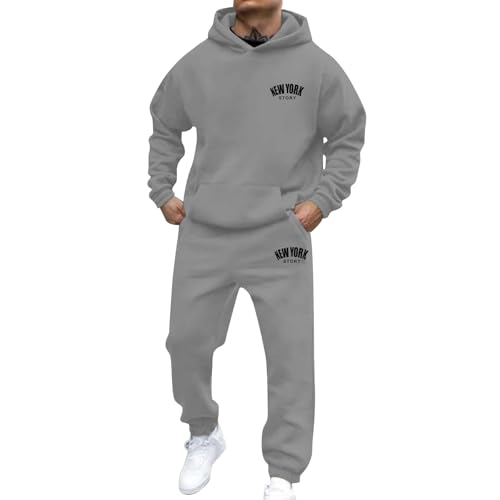 Sweat Suits for Men 2 Piece Fall Outfits New York Letter Print Pullover Hoodies and Sweatpants Running Sportswear Tracksuits