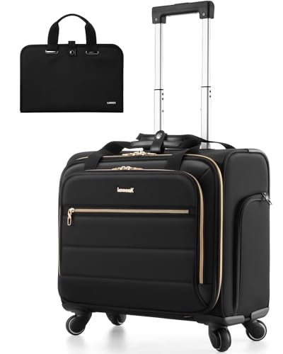 LUGGEX Rolling Laptop Bag with Wheels, 17.3 Soft Sided Laptop Rolling Briefcase with 4 Spinner Wheels - Lightweight Carry On for Business Travel Overnight (UDS-Core, Black, 18 Inch)