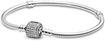 PANDORA Jewelry Moments Sparkling Pave Clasp Snake Chain Cubic Zirconia Bracelet in Sterling Silver, 7.5"