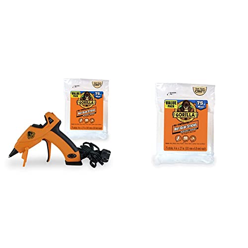 Gorilla Dual Temp Mini Hot Glue Gun Kit With 75 Hot Glue Sticks & Gorilla Hot Glue Sticks, Mini Size, 4" Long X .27" Diameter, 75 Count, Clear, (Pack Of 1) #TOP9