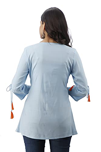 Image of DMP FASHION Women's Rayon Classic Heavy Embroidery Top with Beautifull Tassels at Front and on Both Sleeves