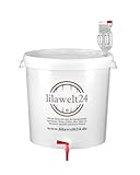 lilawelt24 Gärbehälter 30 L mit Ablasshahn und Gärröhrchen, Gäreimer für Bier und Wein, Gärfass aus lebensmittelechtem Kunststoff mit Skala