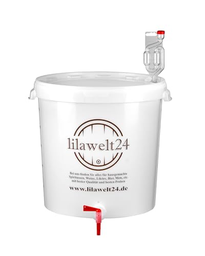 lilawelt24 Gärbehälter 30 L mit Ablasshahn und Gärröhrchen Gäreimer für Bier und Wein Gärfass aus lebensmittelechtem Kunststoff mit Skala