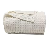 DerF HOME Waffle Cotton Blanket Bamboo - Waffle Weave Throw Blanket for Couch with Wash and Drawnwor