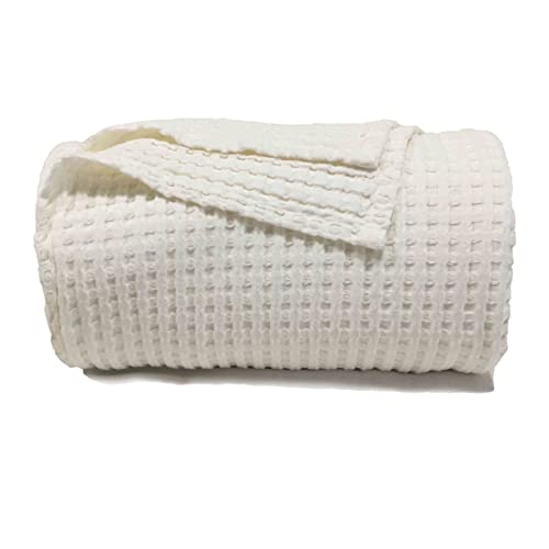 Derf Home Waffle Cotton Blanket - Waffle Weave Blanket With Wash And Drawnwork Technique Queen Size, Soft Lightweight Bed Blanket For All Season(90X90 Inches, Cream White) #TOP3