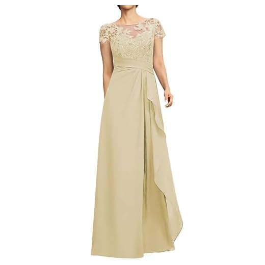 JAEDEN Brautmutterkleider Lang mit Ärmel Spitze Abendkleider für Hochzeit A-Linie Festkleid Champagner 44