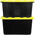 BLACK & YELLOW 27-Gallon Boîte de rangement avec couvercle en plastique, bacs de rangement en plastique résistant avec couvercle, empilable, paquet de 2