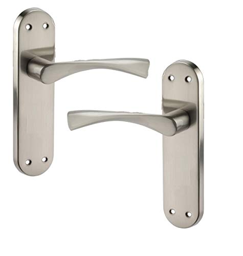 Golden Grace Astrid Door Handles On Backplate Satin Stainless Steel Finish