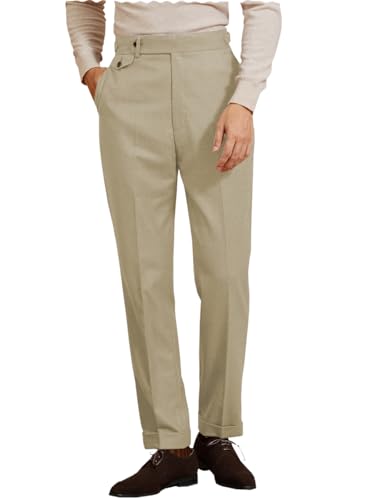Men's Dress Pants Pleated Front Casual Hidden Expandable Waist Dress Suit Pants