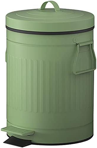 Retro Trash Can with Lid - 12L/3.2 Gal Step Trash Can w/ Soft Closing Lid - Round Garbage Can w/ Handles - Touchless Trash Can w/ Removable Garbage Guard Bucket - Outdoor Garbage Bin - Large Trash Can, Green