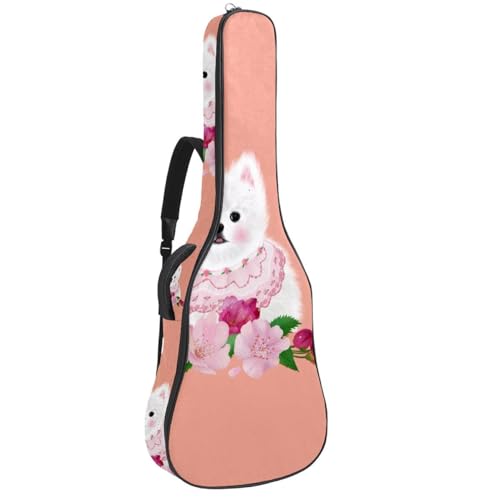 Sac guitare acoustique 104 cm bleu avec motif notes de musique et bandoulière réglable