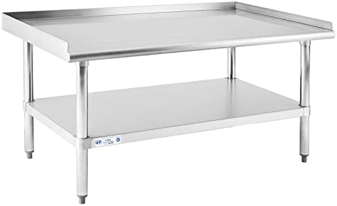 Hally Stainless Steel Equipment Stand 28x48 Inches with Undershelf, NSF Commercial Prep & Work Table with Rear and Side Risers, Heavy Duty Grill for Kitchen, Bar, Restaurant, Home and Hotel