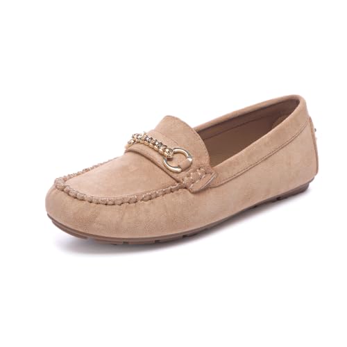 Bernal Loafers for Women Business Casual Slip On Flats, Khaki, 9.5