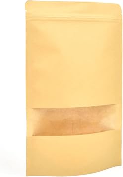 Evergreen Goods 10pcs Brown Kraft Paper Pouch Bags 180 x 280 mm | Reusable Self-Standing | Sealable ZipLock & Window | Heat Resealable | Perfect for Tea, Coffee Beans, Seeds, Dried Fruits Etc