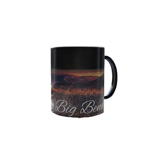 Color Changing!  National Park ThermoH Morphin Ceramic Coffee Mug - Texas - Heat Sensitive - Vacation Souvenir Cup - Destination Mug, Black - Sunkiss Unlimited Big Bend