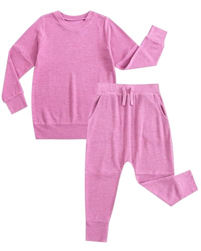 Image of Girls Boys 2-Piece Sweatsuit, Knit Sweatshirt Top & Jogger Pants Clothes Set, Toddler Kids Casual Outfits