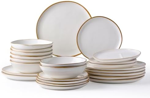 AmorArc Ceramic Dinnerware Sets,Handmade Reactive Glaze Plates and Bowls Sets,Highly Chip and Crack Resistant | Dishwasher & Microwave Safe Dishes Set,Service for 8 (24pc)
