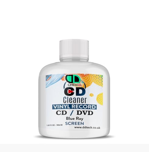 Vinyl LP Record Cleaner Solution, CD, DVD, TV, Laptop, Computer, Mobile, Screen, Antistatic Fluid, Removes Dirt, Dust & Fingerprints (30ml Cap)