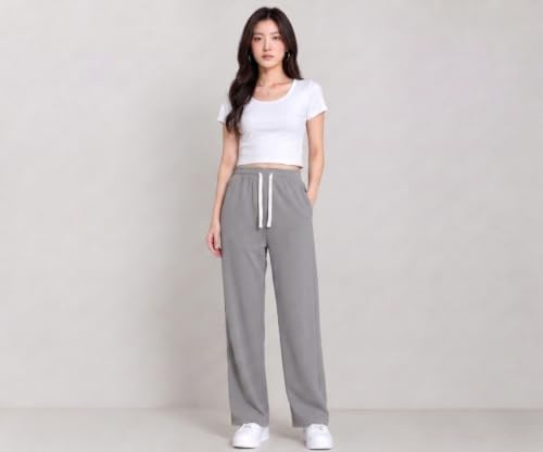 Image of Samfor Woman's Loose Fit Track Pants - Polycotton Joggers with Elastic Waistband & Side Pockets, Lower Comfortable for Gym, Running & Casual Wear
