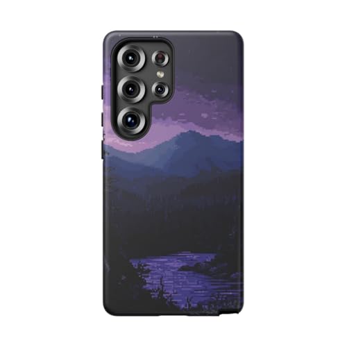 Coque Galaxy S25 Ultra Violet rigide mate motif paysage nocturne lune pixel art
