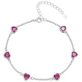 EVERU Birthstone Bracelets for women 925 Sterling Silver Heart Bracelet Ruby Bracelets Link July Birthstone Jewelry Gift for Mothers Daughter and Girlfriend
