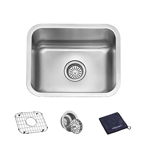 Jassferry Undermount Kitchen Sink Single Bowl 18 Gauge T304 Stainless Steel 18 Inch Rv Wet Bar Prep Sink With Protector Grid, 15" X 18" X 8" #TOP26