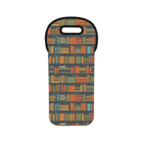Wine Tote Bag Colorful Bookshelf Pattern Aesthetic Design with Vintage Charm