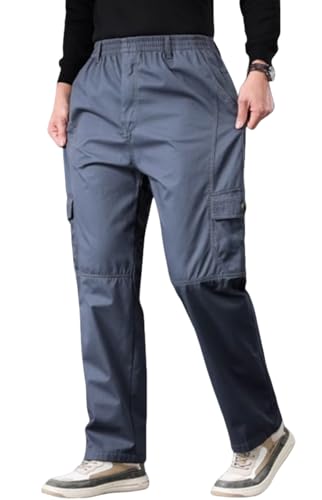 Men's Fleece Lined Cargo Pants Elastic Waist Winter Warm Pants4