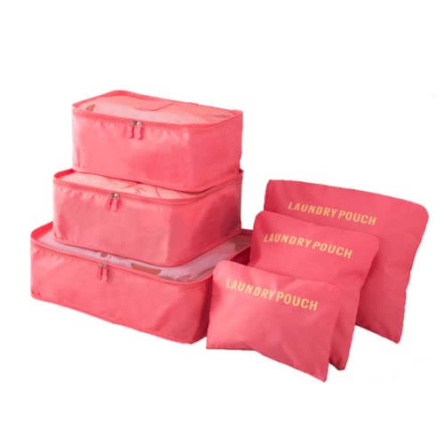 Kit 6 Necessaire Organizador Bolsa Mala Viagem Mochila Cor: Coral