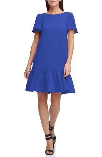 Image of DKNY Women's Flowy Short Sleeve Ruffle Hem Dress