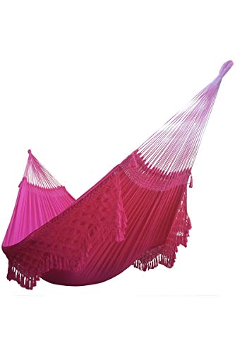 Hamaca Colgante jardín - con Flecos o sin Flecos - para ambientes Interiores o Exteriores - Máxima Calidad - elaborada de Forma Artesanal, en algodón orgánico Natural (con Flecos) Cover