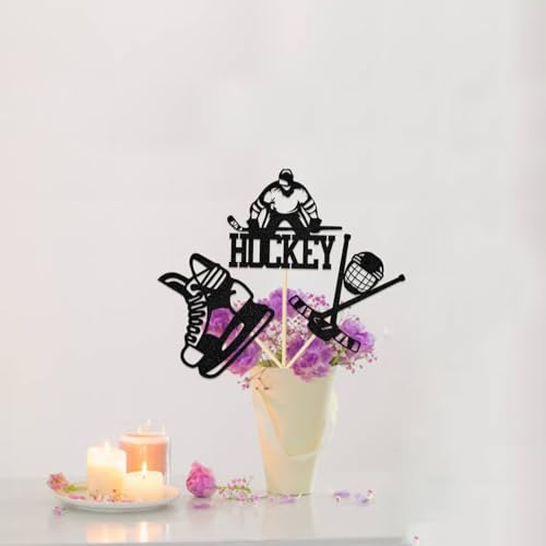 12Pcs Ice Hockey Happy Birthday Centerpiece Sticks Hockey Birthday Party Decoration Ice Hockey Sports Lovers Players Birthday Party Supplies Black Glitter - Thumbnail 7