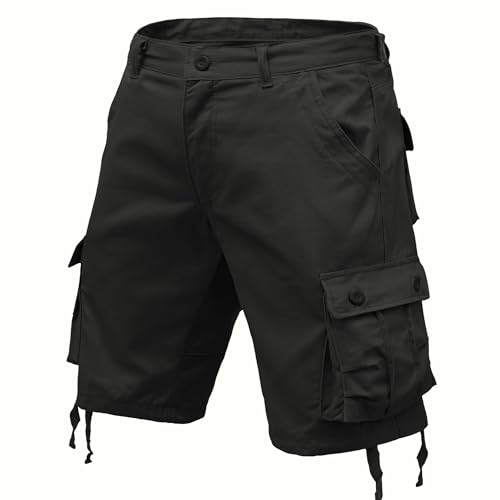 Thkzn Mens Camo Cargo Shorts Cotton Casual with Multi Pockets Summer Outdoor Work Cargo Shorts Relaxed Fit (US, Numeric, 40, Regular, Regular, Black)