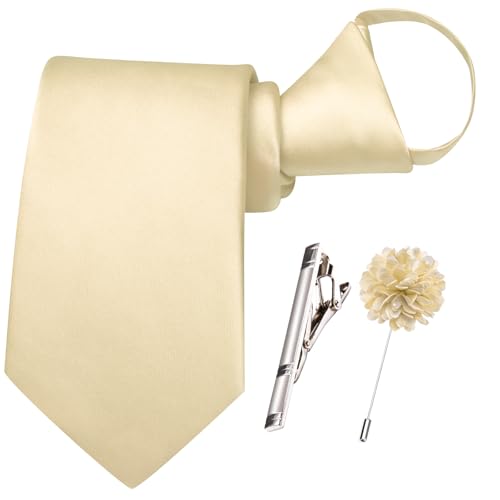 Image of Hi-Tie Pretied Boys Ties Solid Color Kids Adjustable Necktie Lapel Pin Clip Set Age 8-12 Wedding School Graduation