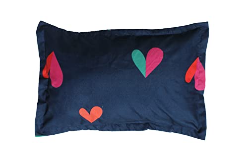 Image of King Size Microfibre Decorative Pillow Covers, Navy Blue Multicolour Heart Print-50 cm x 75 cm (6, Blue 1)