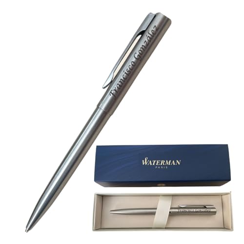 regalo grabado - Bolígrafo Waterman Personalizado | Grabado Imborrable | Mecanismo de Botón Silencioso | Ideal para Cumpleaños, Profesor, Padrino | Acero Inoxidable
