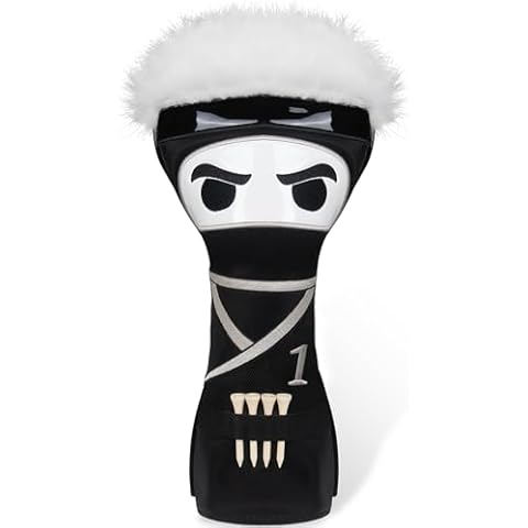 mytag Ninja Golf Club Covers for Woods and Driver, Golf Driver Cover 3 Wood Headcover Hybrid Headcover with Golf Tee Holder, Embossed Synthetic Leather (for Driver) Cover