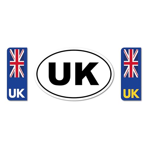 A1 Graphics Ltd UK Car and Reg Plate Stickers Pack of 3x for European Roads Travel Abroad