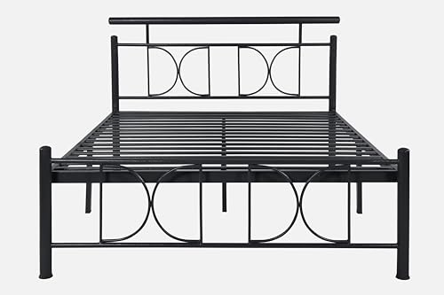 Image of Mexo Metal Queen Size Bed Without Storage | Wrought Iron Double Bed with Headboard & Footboard | Sturdy Powder Coated Platform Bed Queen Size Cot for BedroomLivingRoom Black (75x60)